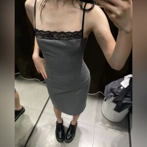 Zara LACE PINSTRIPE DRESS size S gray 99.9 new